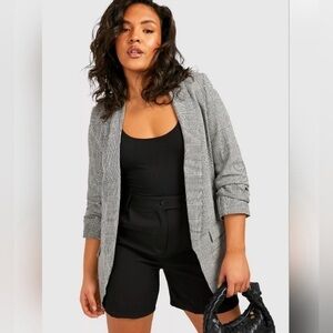 Boohoo  Dogtooth Prince of Wales Check Blazer Gray size 14